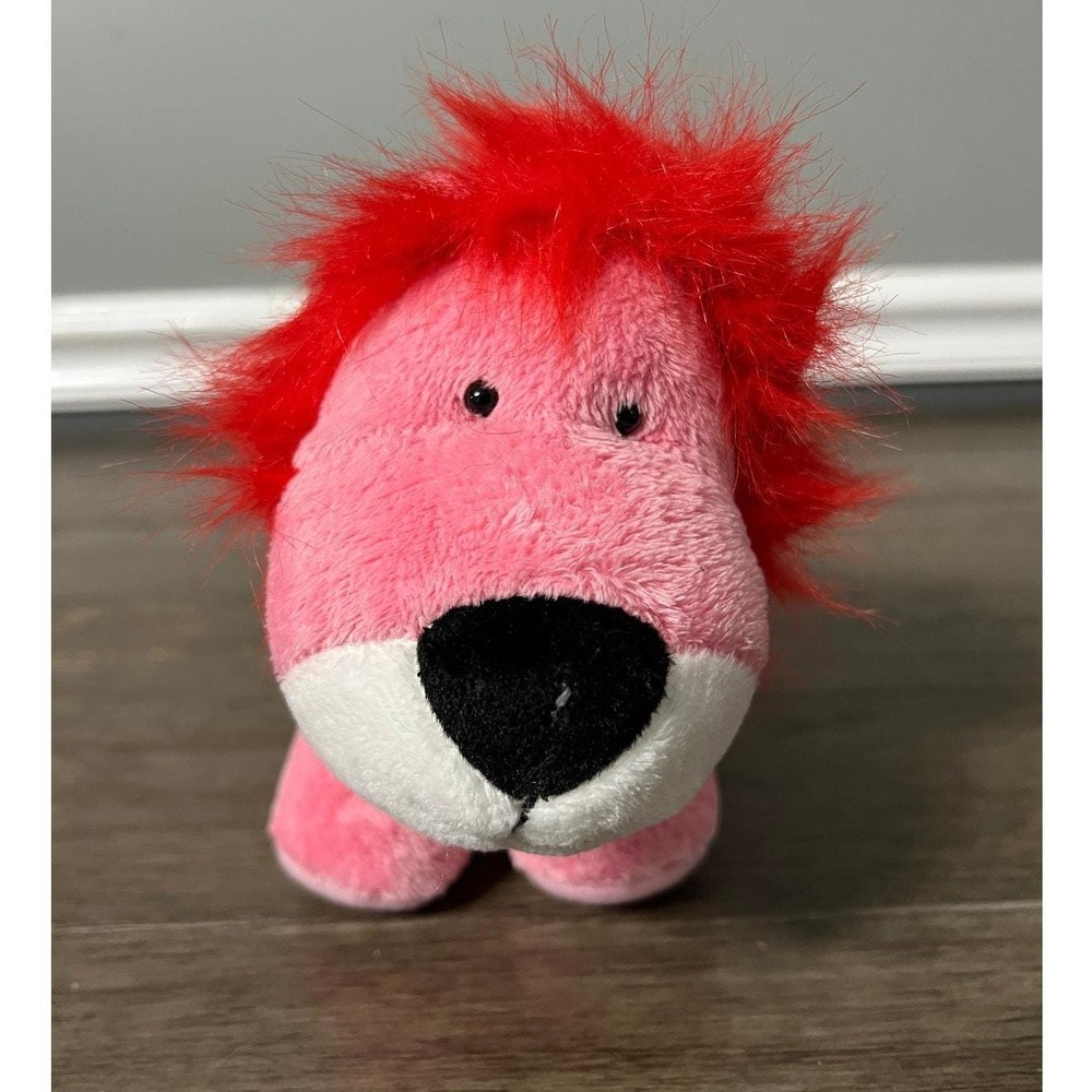 Russ Berrie Pink Lion Plush Red Mane Silver Heart Stuffed Animal 5" Toy